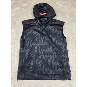 Encrypted Mens Black Sleeveless Hoodie Hustle All Over Print‎ Size L